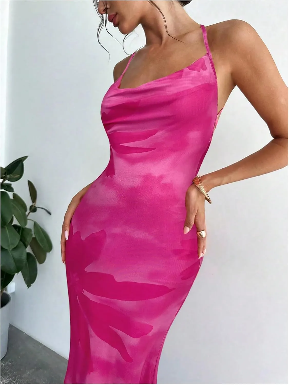 GORGLITTER Women's Floral Mesh Bodycon Fishtail Maxi Dresses Open Back Bow Tie Birthday Wedding Guest Dinner Long Dress