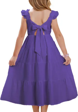 GRACE KARIN Girls Dress Summer Tie Back Party Dress Ruffle Sleeve Smoke Tiered Special Occasions Maxi Tween Dresses Size 5-14