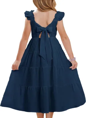 GRACE KARIN Girls Dress Summer Tie Back Party Dress Ruffle Sleeve Smoke Tiered Special Occasions Maxi Tween Dresses Size 5-14