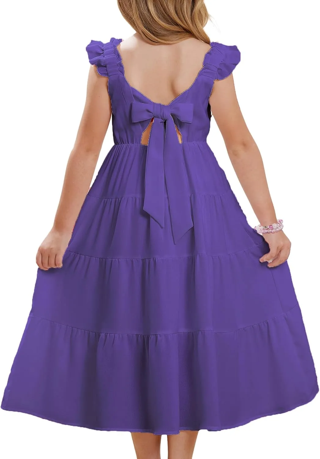 GRACE KARIN Girls Dress Summer Tie Back Party Dress Ruffle Sleeve Smoke Tiered Special Occasions Maxi Tween Dresses Size 5-14