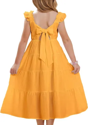 GRACE KARIN Girls Dress Summer Tie Back Party Dress Ruffle Sleeve Smoke Tiered Special Occasions Maxi Tween Dresses Size 5-14