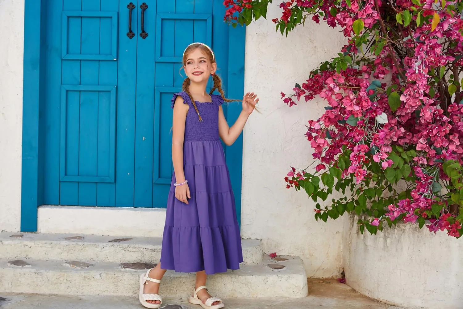 GRACE KARIN Girls Dress Summer Tie Back Party Dress Ruffle Sleeve Smoke Tiered Special Occasions Maxi Tween Dresses Size 5-14