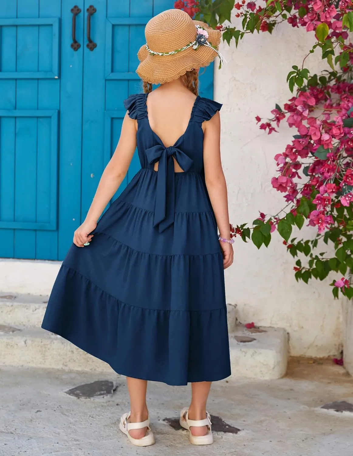 GRACE KARIN Girls Dress Summer Tie Back Party Dress Ruffle Sleeve Smoke Tiered Special Occasions Maxi Tween Dresses Size 5-14