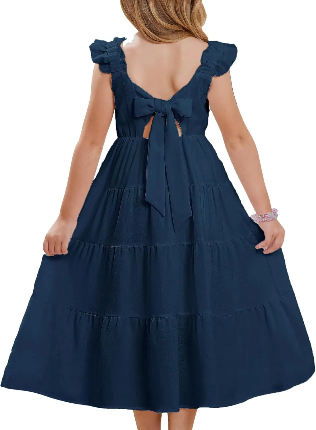 GRACE KARIN Girls Dress Summer Tie Back Party Dress Ruffle Sleeve Smoke Tiered Special Occasions Maxi Tween Dresses Size 5-14