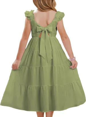 GRACE KARIN Girls Dress Summer Tie Back Party Dress Ruffle Sleeve Smoke Tiered Special Occasions Maxi Tween Dresses Size 5-14