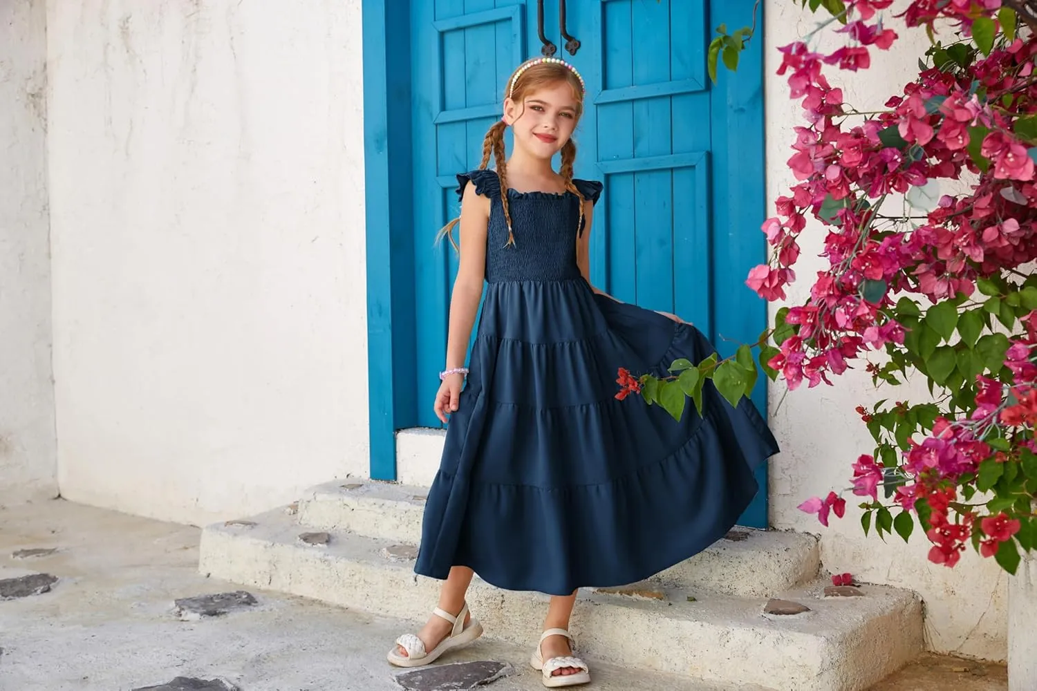 GRACE KARIN Girls Dress Summer Tie Back Party Dress Ruffle Sleeve Smoke Tiered Special Occasions Maxi Tween Dresses Size 5-14