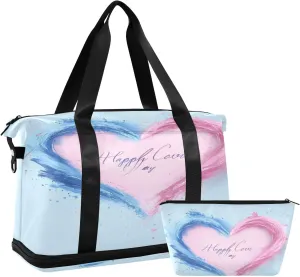Happy Valentine's Day Sports Gym Bag with Waterproof Dry Wet Pocket, Travel Duffel Bag for Women MenWorkout Bag Fits Yoga, Swimming