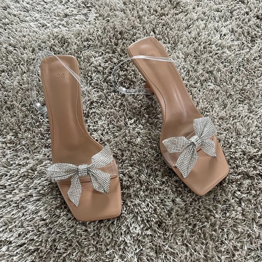 Heeled Transparent Butterfly Sliders