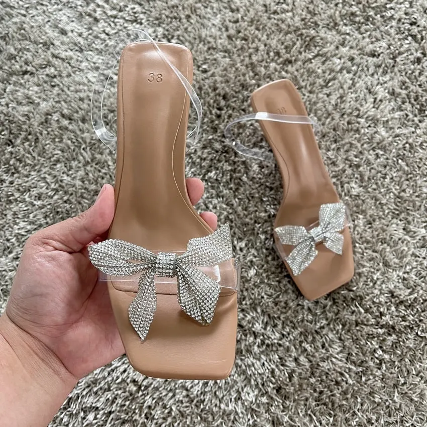 Heeled Transparent Butterfly Sliders