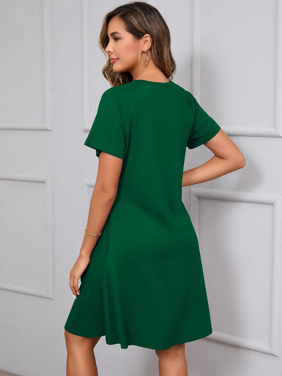 Heymoments Women's Summer Short Sleeve Crew Neck Midi Dresses Casual T-Shirt Sundress with Pockets
