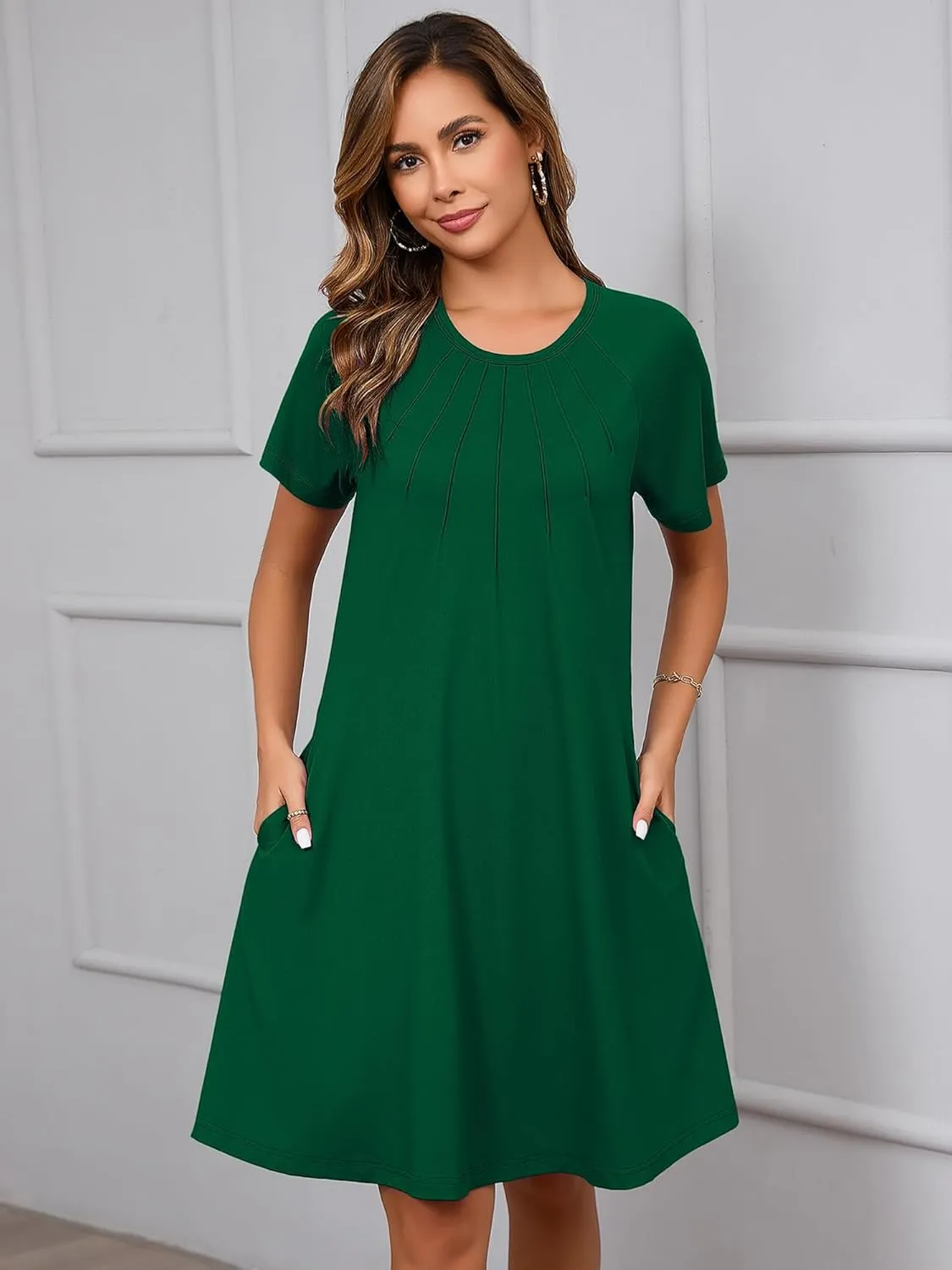 Heymoments Women's Summer Short Sleeve Crew Neck Midi Dresses Casual T-Shirt Sundress with Pockets