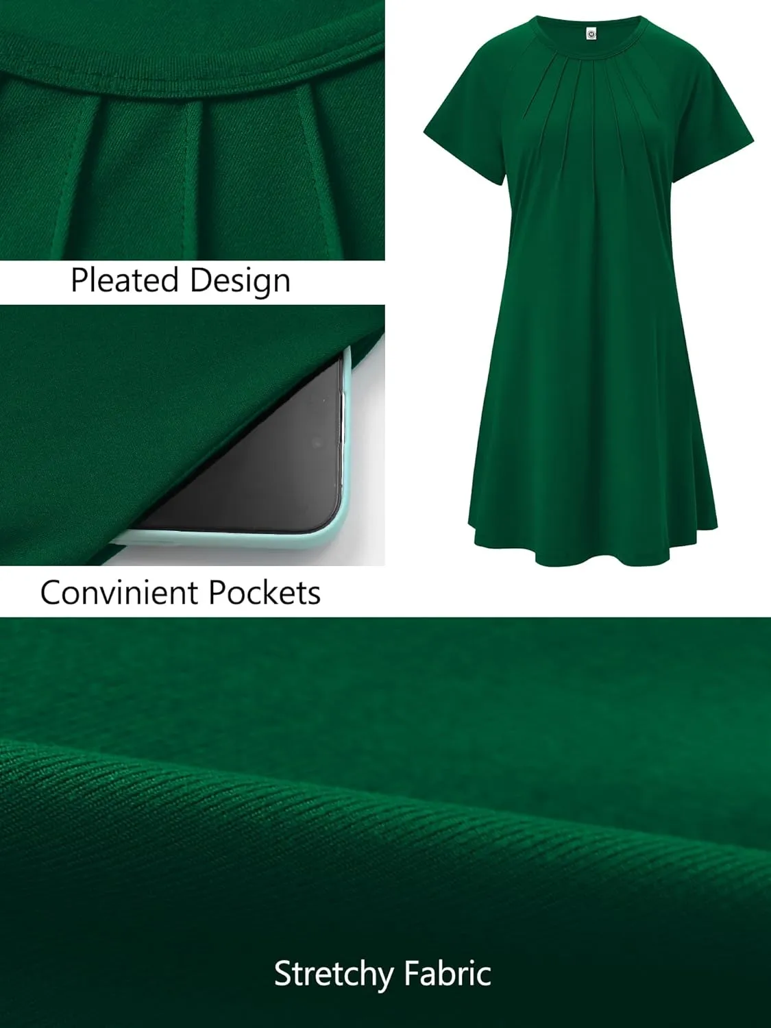 Heymoments Women's Summer Short Sleeve Crew Neck Midi Dresses Casual T-Shirt Sundress with Pockets