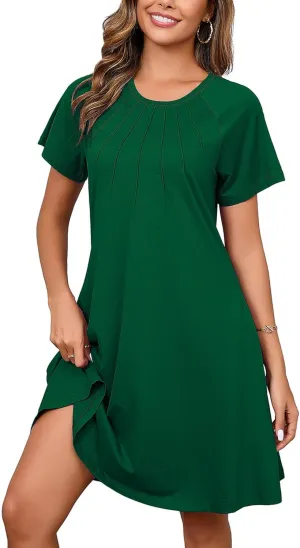 Heymoments Women's Summer Short Sleeve Crew Neck Midi Dresses Casual T-Shirt Sundress with Pockets