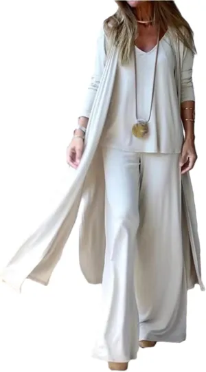 HOULENGS Women's Casual 3 Piece Outfits V Neck Vest Cardigan Sets and Wide Leg Long Pants loungewear Suit