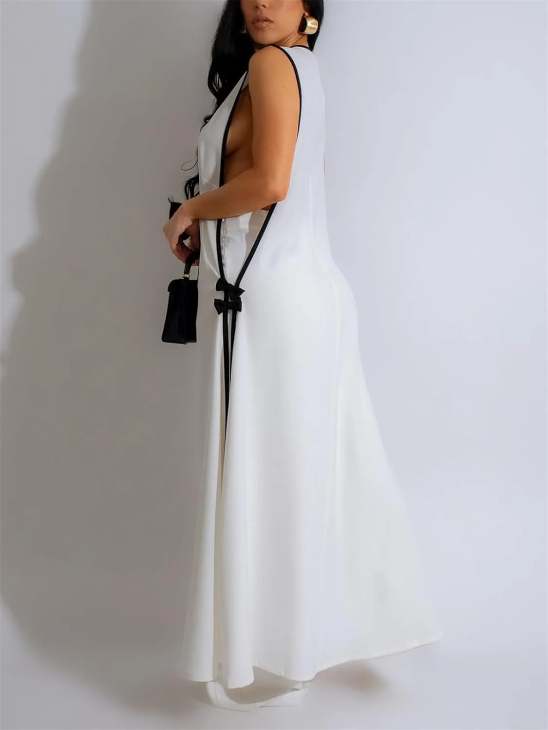 HOULENGS Women's Summer Sleeveless V Neck Jumpsuit Wide Leg Long Pants Rompers with Pockets