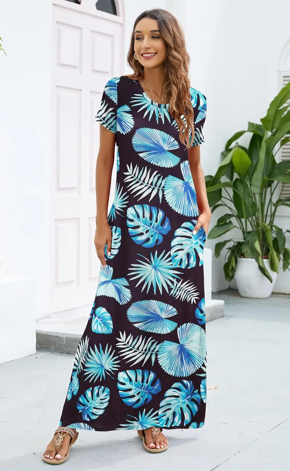 Hount Women's Summer Short Sleeve Maxi Dresses Casual 2025 Loose Beach Sundresses Tshirt Dresses with Pockets