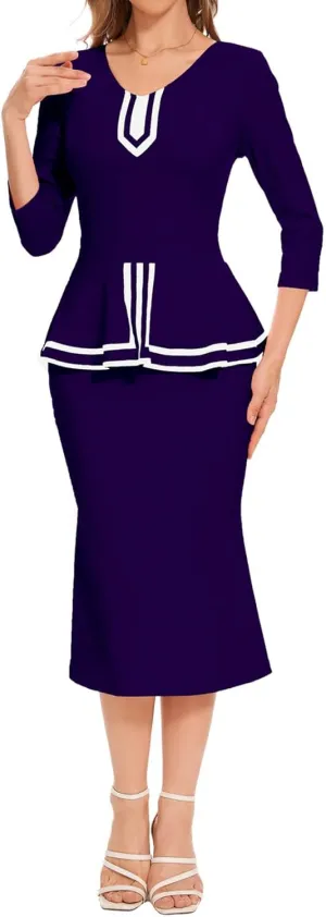 HugeNice Women's Business Work Midi Dress Elegant Bodycon Fishtail Dress Formal Church Wedding Guest Dresses