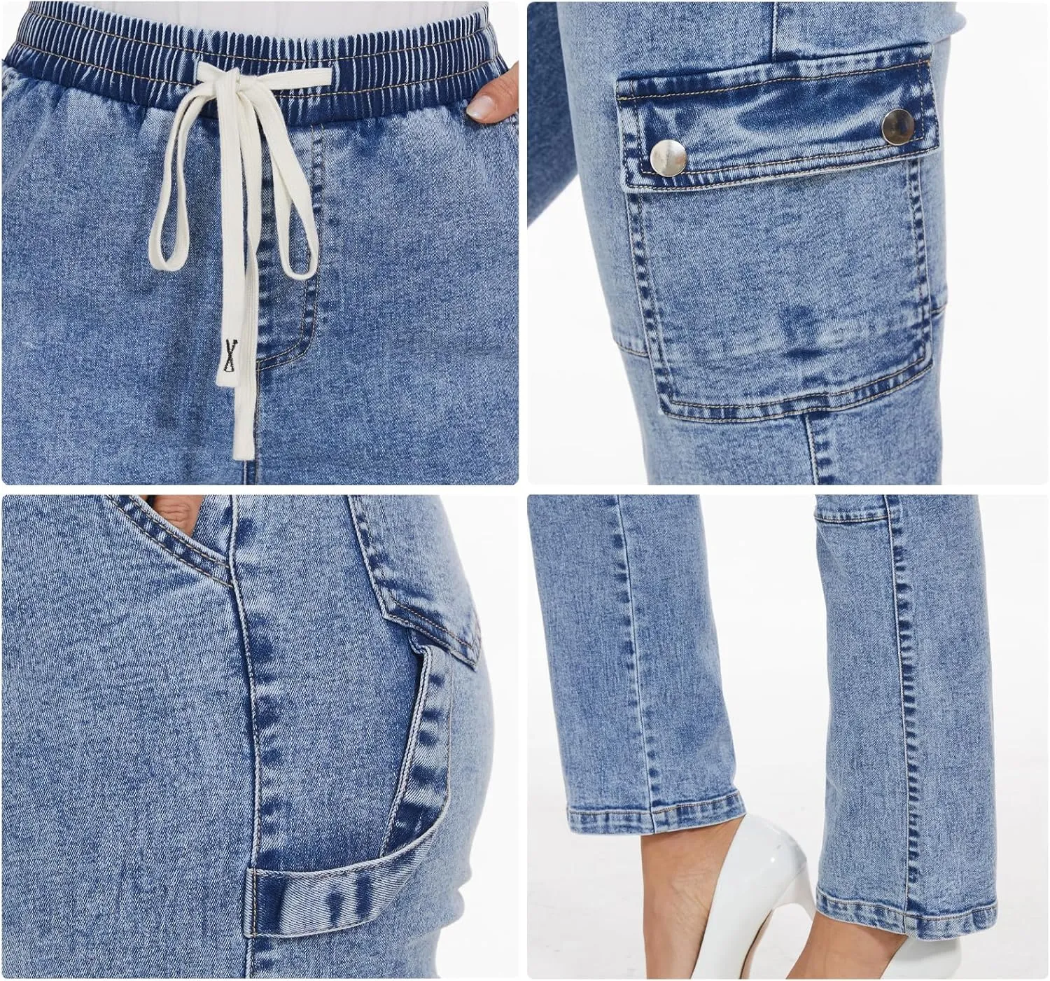 HVEPUO Womens Pants Casual Straight Leg Cargo Pants High Waisted Jeans for Women with Pockets