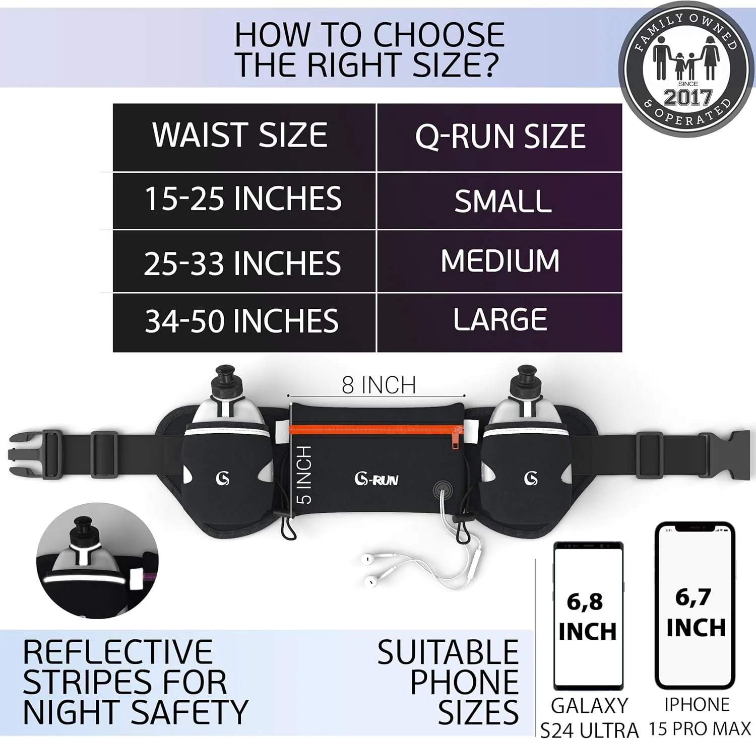 Hydration Running Belt with 2x10oz Bottles - Water Belts for Woman and Men - iPhone Belt for Any Phone Size - Fuel Marathon Waist Pouch for Runners - Jogging Cycling Biking