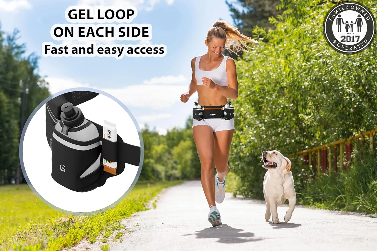 Hydration Running Belt with 2x10oz Bottles - Water Belts for Woman and Men - iPhone Belt for Any Phone Size - Fuel Marathon Waist Pouch for Runners - Jogging Cycling Biking