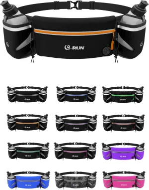 Hydration Running Belt with 2x10oz Bottles - Water Belts for Woman and Men - iPhone Belt for Any Phone Size - Fuel Marathon Waist Pouch for Runners - Jogging Cycling Biking