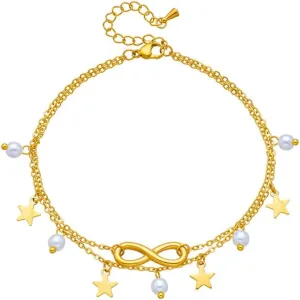 Infinity Dangle Star Pearl Drop Anklet for Women Endless Love Double Layered Chains Link Ankle Vintage Stacking Bracelet Jewelry