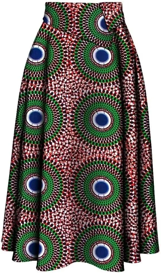 iooiooi African Skirt for Women Trendy High Waist Ankara Print Long Skirt for Ladies Party Clothing