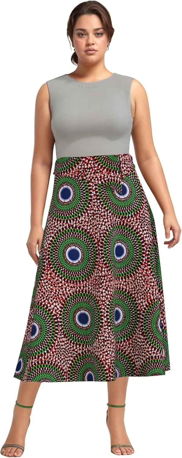 iooiooi African Skirt for Women Trendy High Waist Ankara Print Long Skirt for Ladies Party Clothing