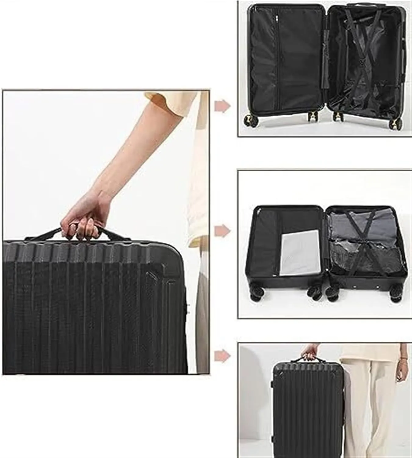 IRYZE Lightweight Suitcase Suitcase With Spinner Wheels Hardshell Lightweight Rolling For Business Travel Suitcase Carry on Luggage (Color : Black, Size : 22in)