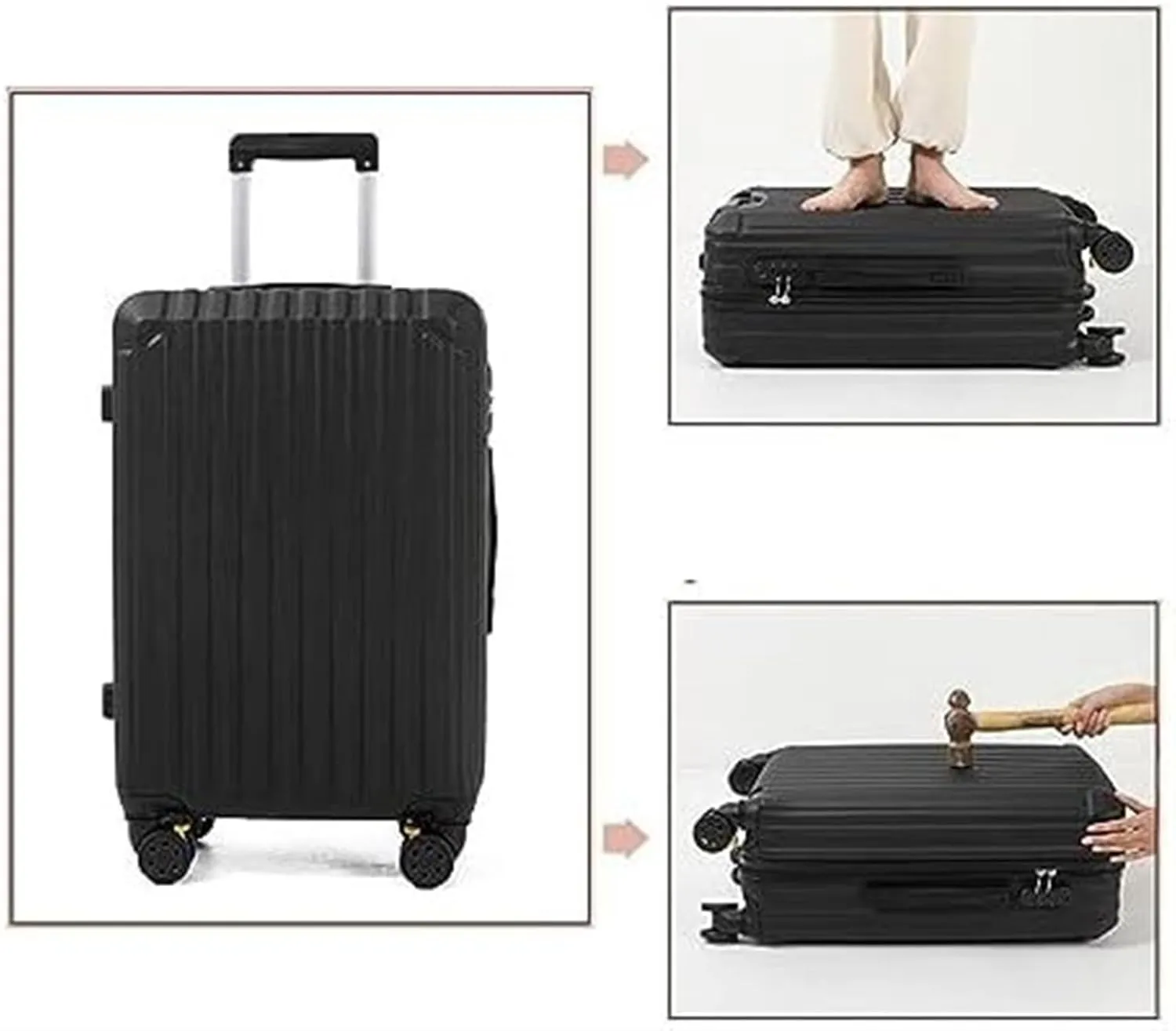 IRYZE Lightweight Suitcase Suitcase With Spinner Wheels Hardshell Lightweight Rolling For Business Travel Suitcase Carry on Luggage (Color : Black, Size : 22in)