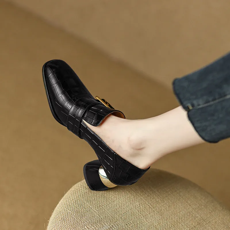 Israa Crocodile Mid Heel Loafers Black