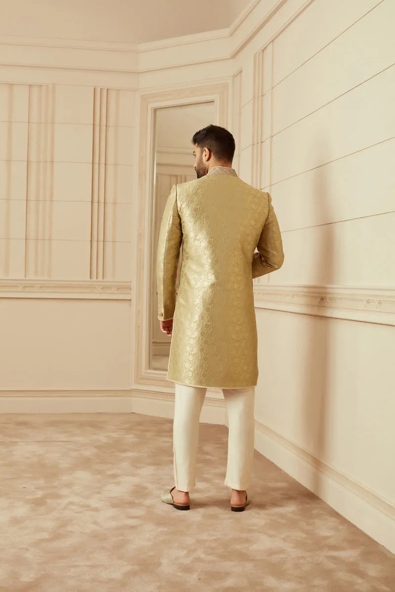 Jade Green Brocade Achkan