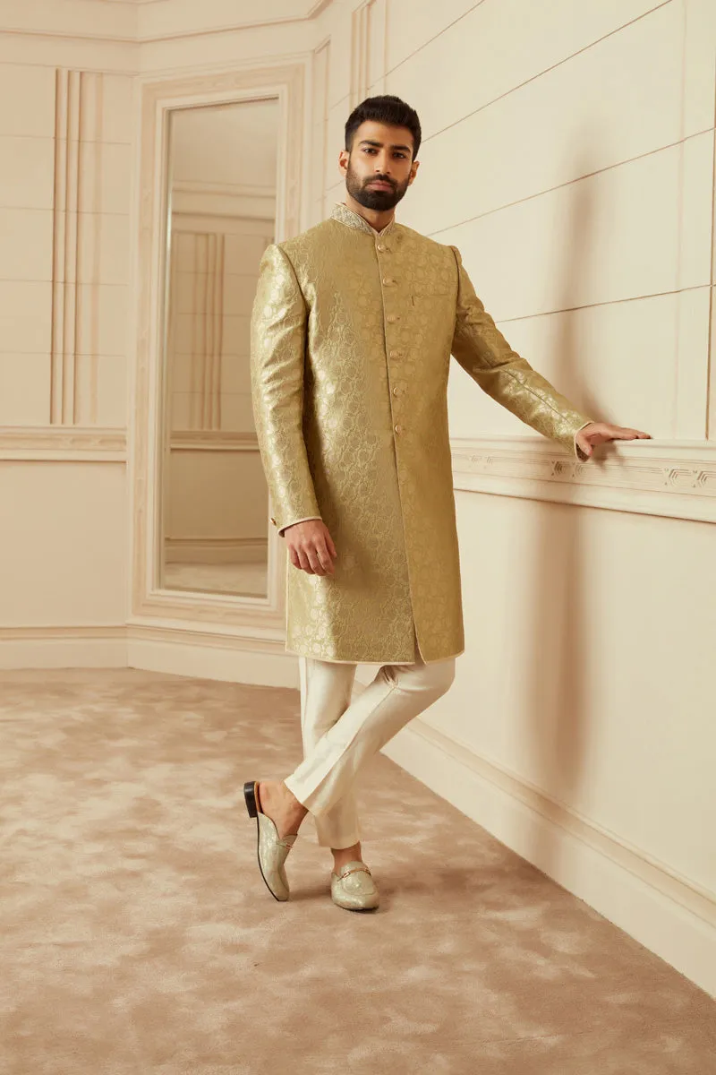 Jade Green Brocade Achkan