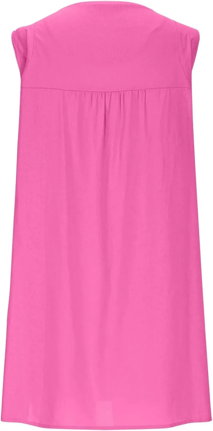 JOAU Womens Crew Neck Sleeveless Cotton Linen Tank Dress Casual Loose Shift Tunic Mini Dresses Summer Beach Vacation Sundress