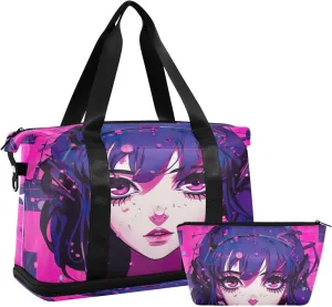 Kawaii Pop Art Sports Gym Bag with Waterproof Dry Wet Pocket, Travel Duffel Bag for Women MenWorkout Bag Fits Yoga, Swimming