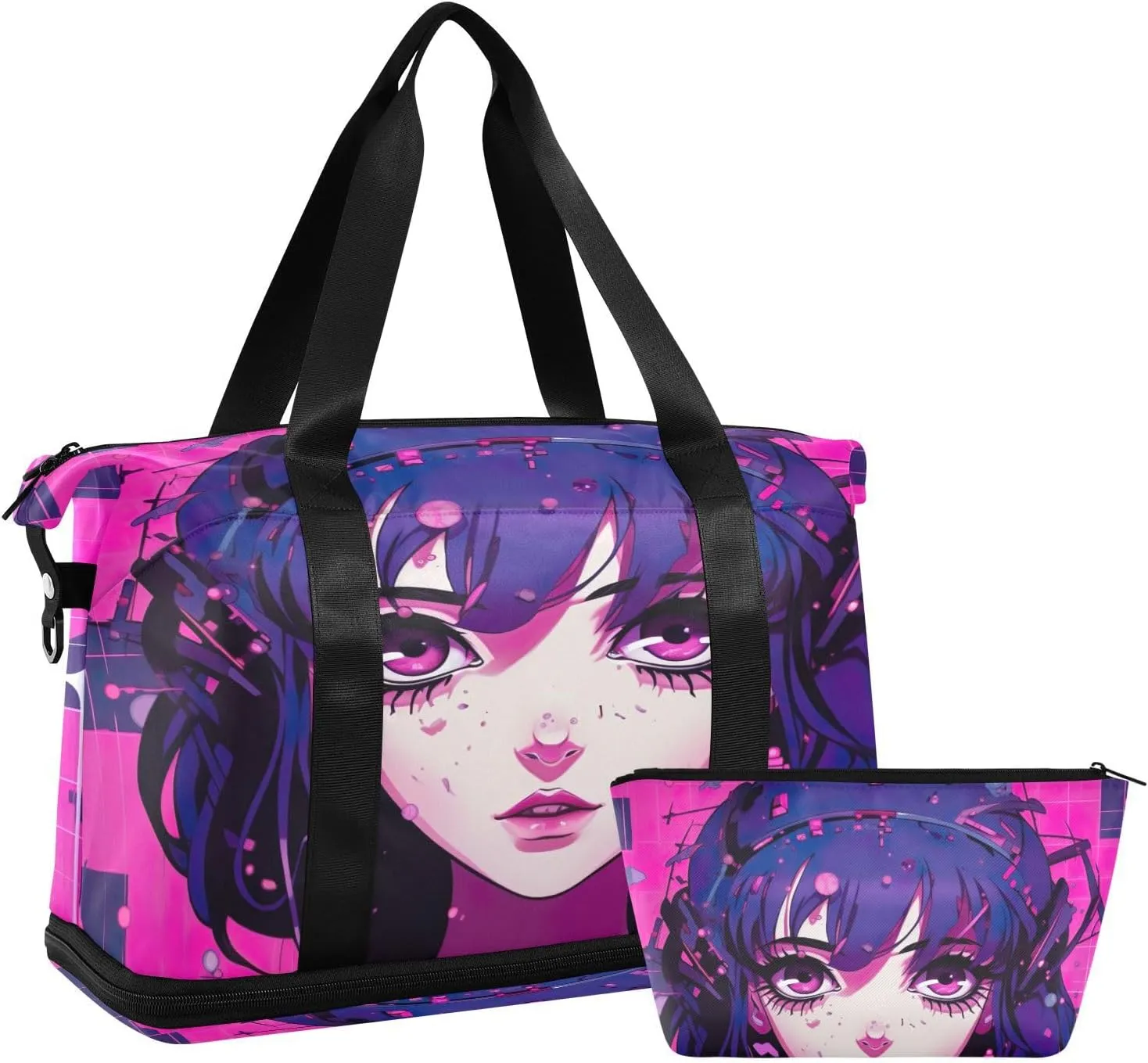 Kawaii Pop Art Sports Gym Bag with Waterproof Dry Wet Pocket, Travel Duffel Bag for Women MenWorkout Bag Fits Yoga, Swimming