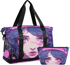 Kawaii Pop Sports Gym Bag with Waterproof Dry Wet Pocket, Travel Duffel Bag for Women MenWorkout Bag Fits Yoga, Swimming