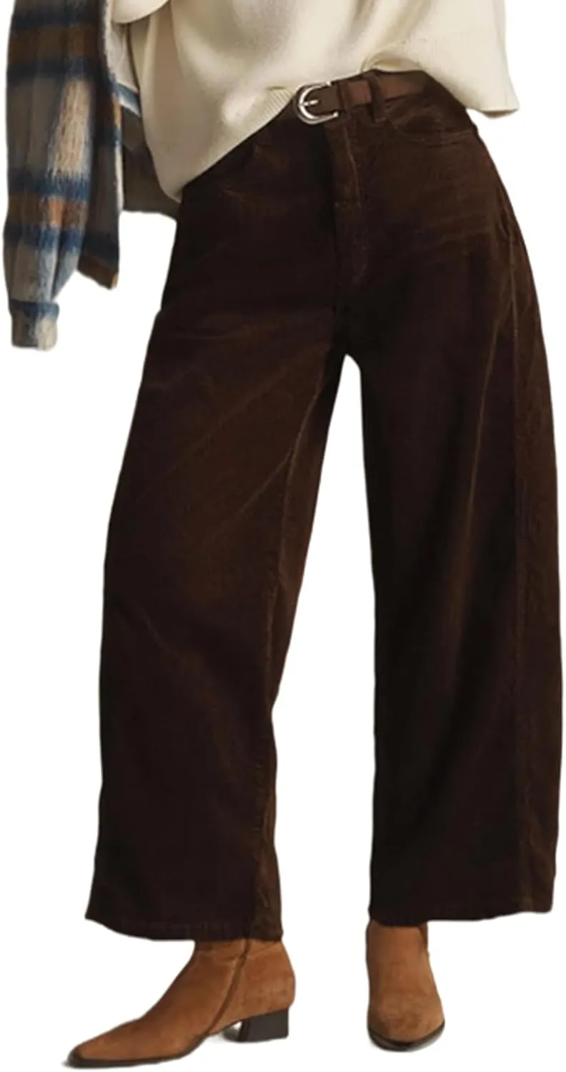 Kedera Mid Rise Barrel Jeans for Women Corduroy Wide Leg Denim Pants Baggy Boyfriend Jeans with Pockets