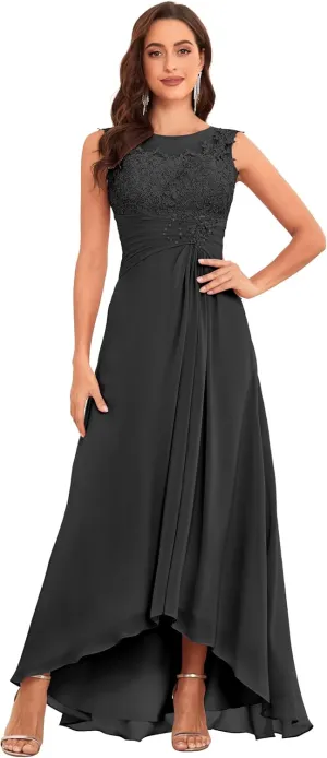 Lace Appliques Mother of The Bride Dresses for Women High Low A-Line Chiffon Fomal Party Gown