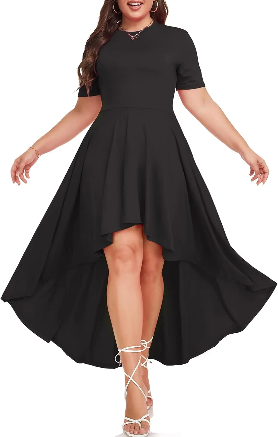 LALAGEN Plus Size Maxi Dress for Women Casual Short Sleeve Ruffle Flowy High Low Summer Long Dress 1X-6X
