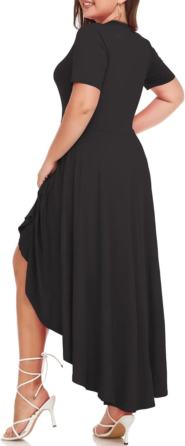 LALAGEN Plus Size Maxi Dress for Women Casual Short Sleeve Ruffle Flowy High Low Summer Long Dress 1X-6X