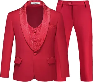 Lamgool Boys Suits Slim Fit Tuxedo Set 3 Pieces with Jacket Vest Pant for Kids Prom Wedding Formal Dresswear Outfit 4-16Y