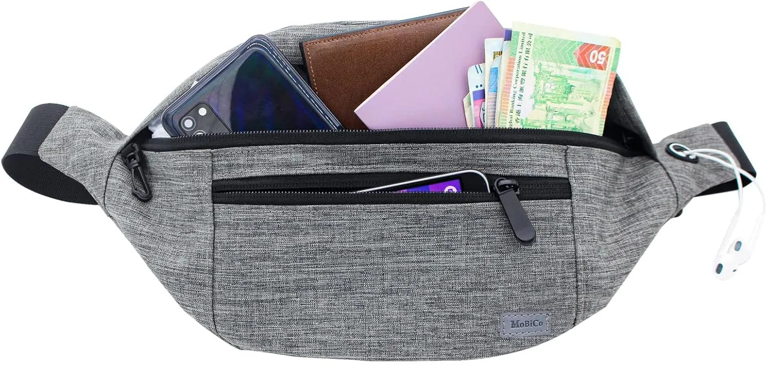 Large Crossbody Fanny Pack for men women with 4-Zipper Pockets,Waist bag for Workout Traveling Hiking Running Walking Outdoors Sport Fishing Waist Pack