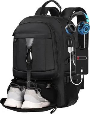 Large Travel Backpack for Men Women,Carry on Backpack with Shoe Compartment USB Charging Port,College Backpack,Bookbag fit 17.3 Inch Laptop for Business Hiking Camping (Fits 4.92-5.91 ft height)