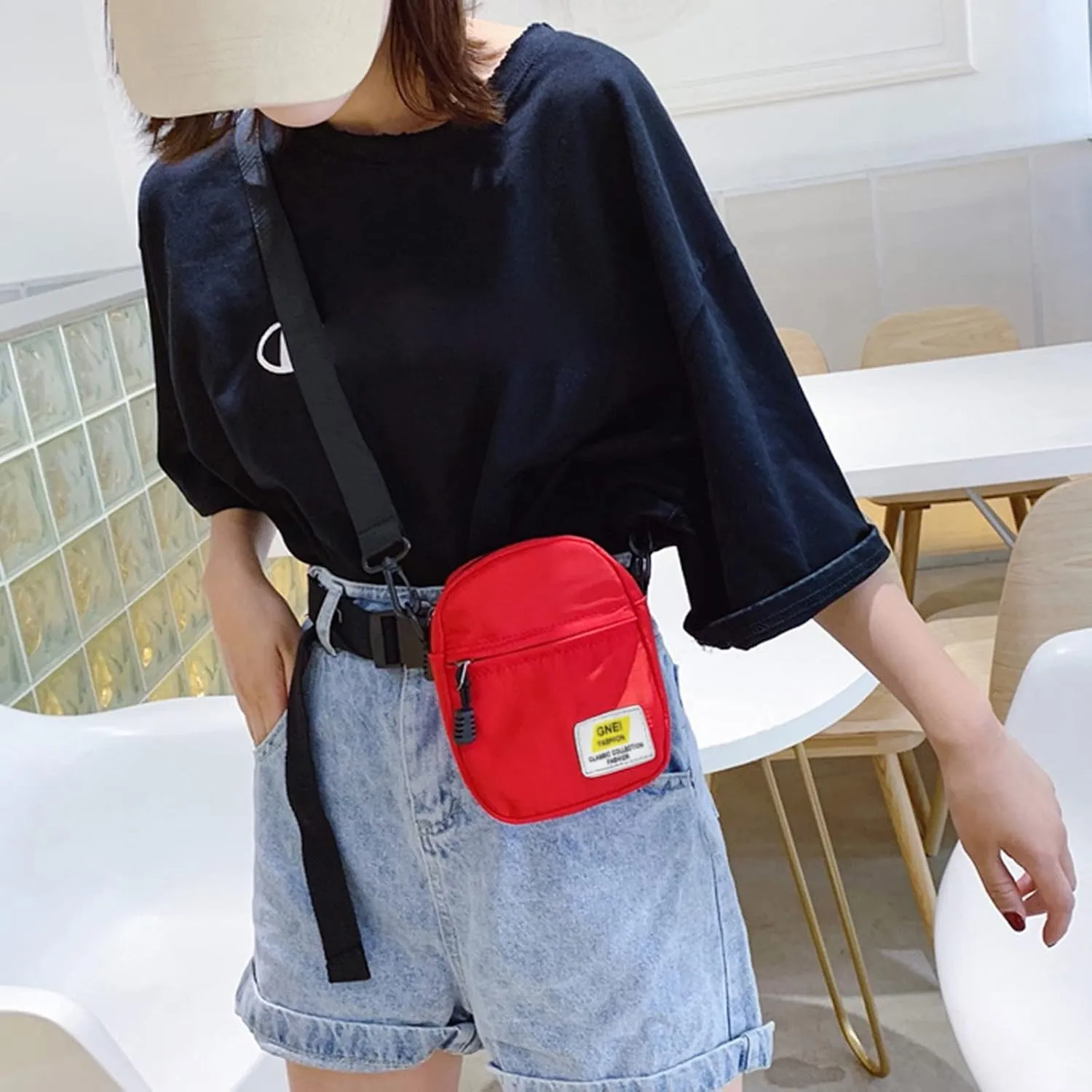 Leather Shoulder Bag for Women 2022 New Korean Fashion Simple Casual One Shoulder Crossbody Nylon Small (Red, One Size)