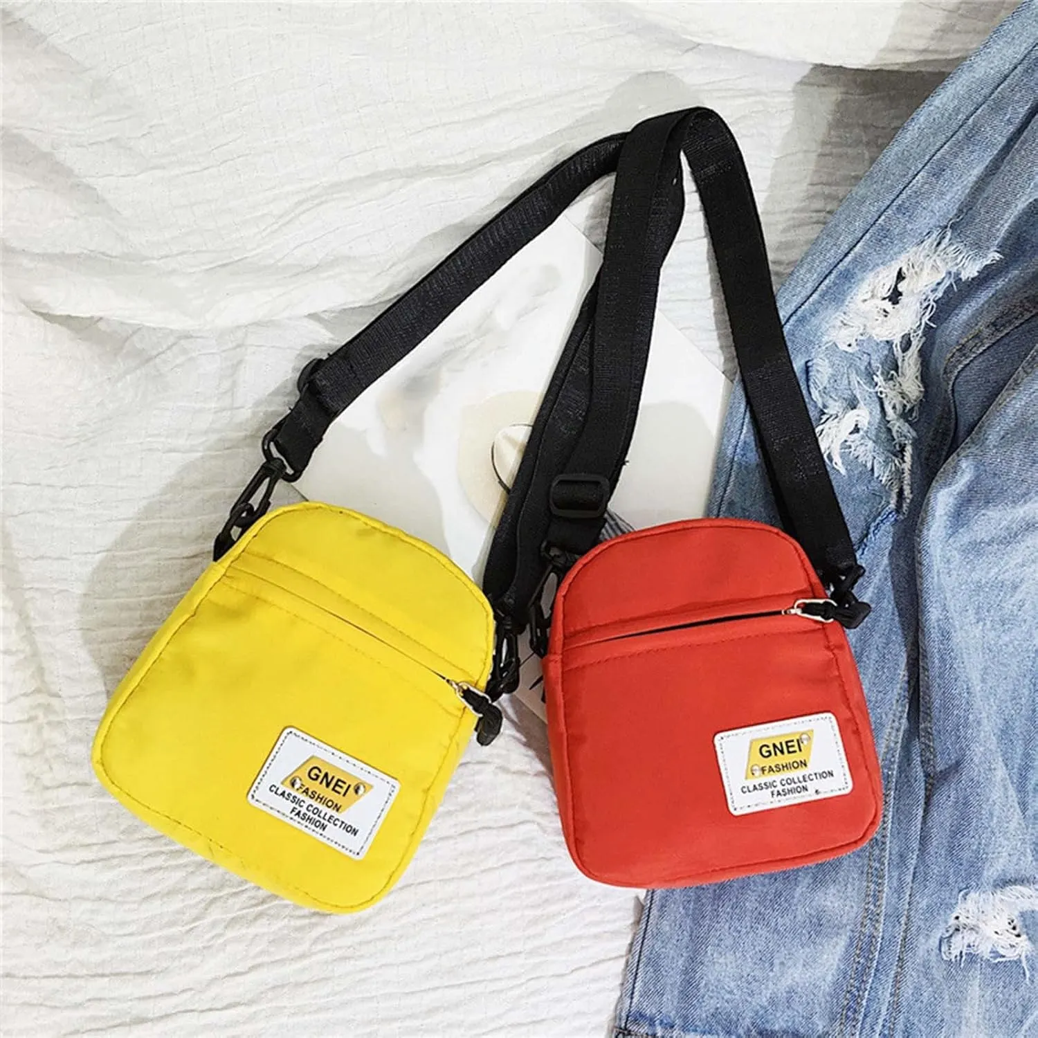 Leather Shoulder Bag for Women 2022 New Korean Fashion Simple Casual One Shoulder Crossbody Nylon Small (Red, One Size)