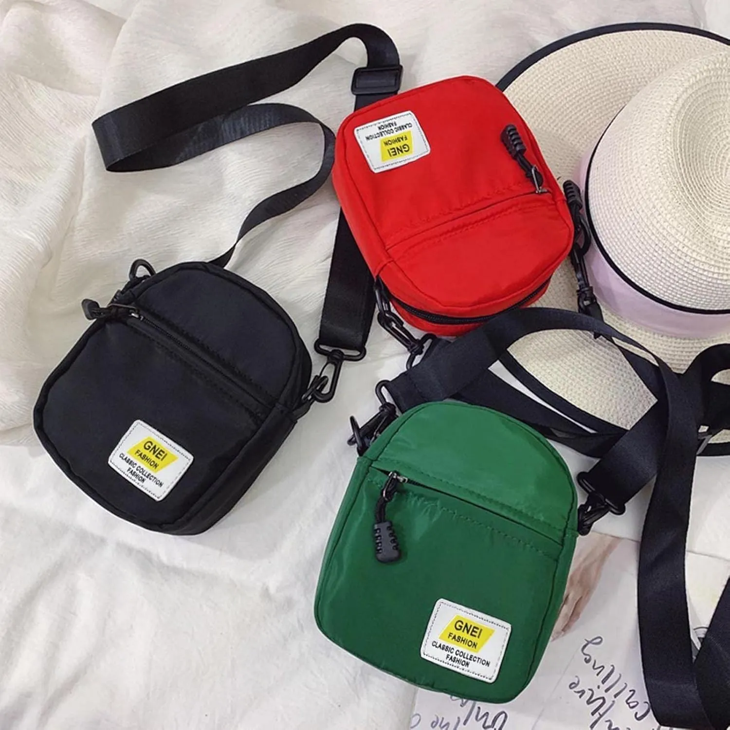 Leather Shoulder Bag for Women 2022 New Korean Fashion Simple Casual One Shoulder Crossbody Nylon Small (Red, One Size)