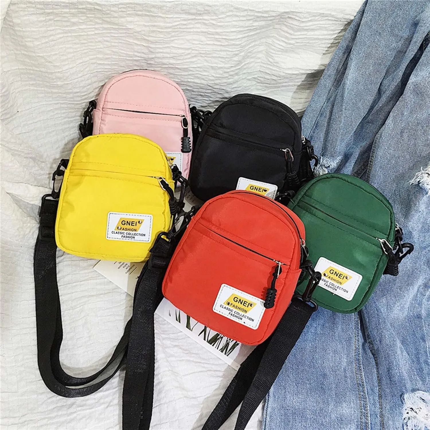Leather Shoulder Bag for Women 2022 New Korean Fashion Simple Casual One Shoulder Crossbody Nylon Small (Red, One Size)