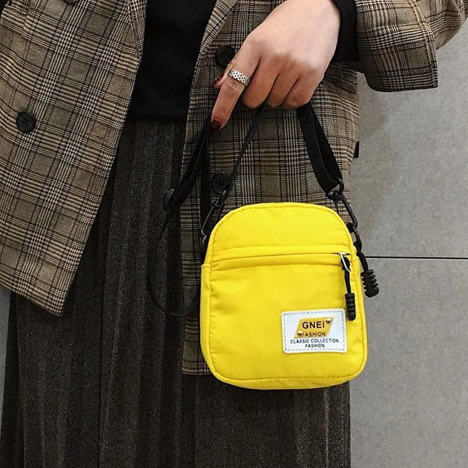 Leather Shoulder Bag for Women 2022 New Korean Fashion Simple Casual One Shoulder Crossbody Nylon (Yellow, One Size)