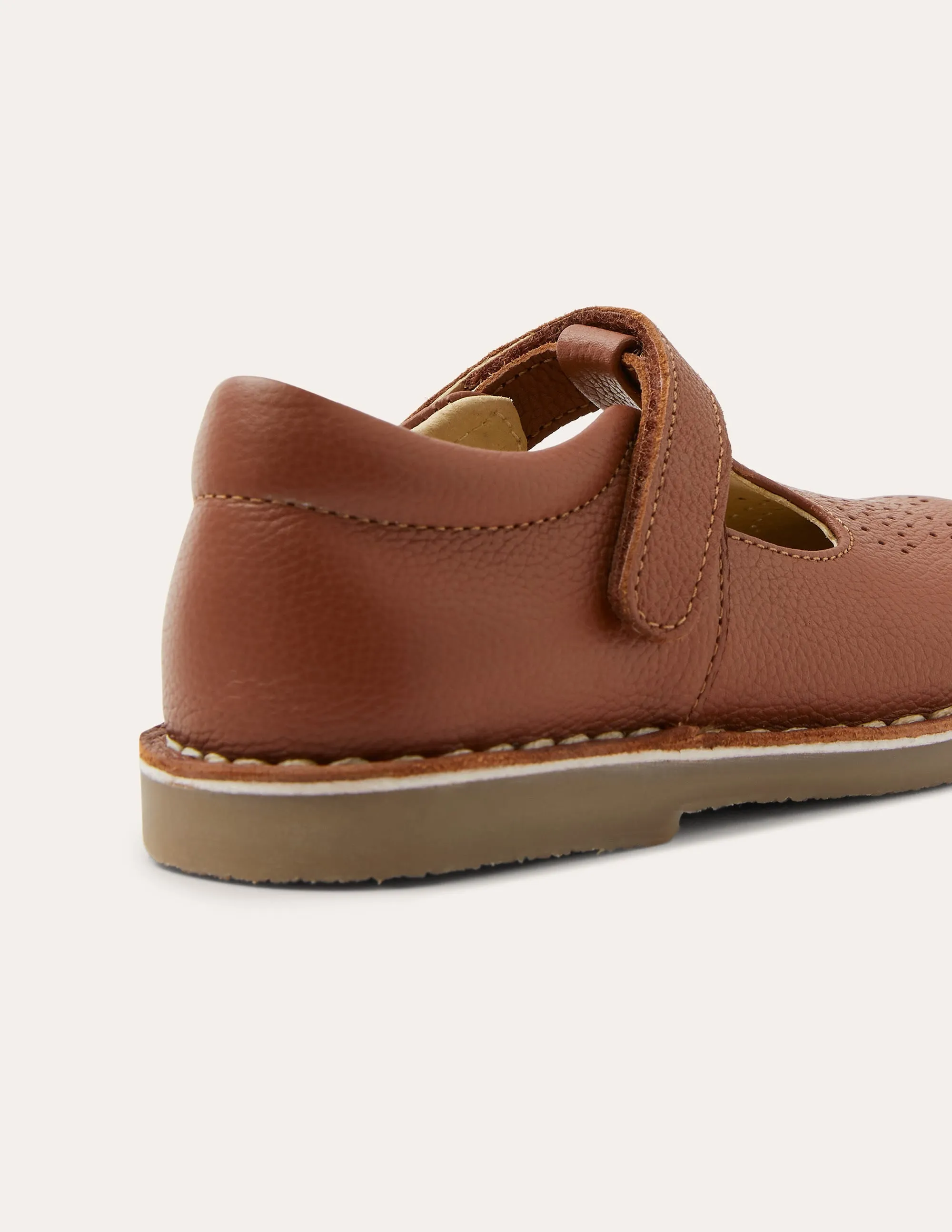 Leather T-bar Flats-Tan